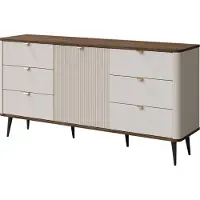 Mirjan 24 Sideboard 6S1D MARLY REG 9, Kommode mit sechs Schubladen und eins Drehtüren, Schwarze Metallfüße (Farbe: Cashmere / Cashmere + Nuss)