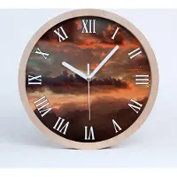 Tulup Holzuhr 30fi cm wanduhr - weiße Spitzen - Sonnenuntergang Berge