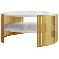 Mirjan 24 Couchtisch Fikoli Gold, Wohnzimmer Kaffeetisch, Beine und Seiten aus Stahl (Farbe: Gold / Bianco Marmor)