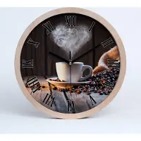 Tulup Holzuhr 25fi cm wanduhr - schwarze Spitzen - Tasse Kaffee