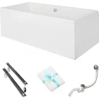 For you Aqua | Besco Quadro Badewanne - 165x75cm - Acryl - Mit Ständer – Siphon - Rechteckig - mit Verkleidung