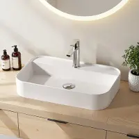 Emke Keramik Waschbecken, Hängewaschbecken Aufsatzwaschbecken, Glänzend Weiß 60x40x11 cm