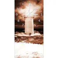 Wallario Design Wanduhr bedruckt, Größe 30 x 60 cm, Motiv: Abstrakter Leuchtturm im Wasser bei stürmischer See