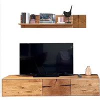 Lomadox TV Wand in Eiche massiv mit 170 cm Lowboard & Wandboard, 2-teilig - WESTON-69