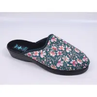 Adanex Damen Hausschuhe organic 29850 grün mit Blumen, geschlossene Spitze