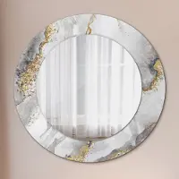 Wallfluent Spiegel - Mirror zum Wandspiegel Schlafzimmer – Schminkspiegel- weiß Marmor Gold- Ø50cm
