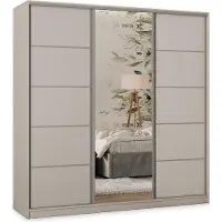 Masseno Schiebetürenschrank PINA 180/205/58 cm Kleiderschrank mit 4 Schubladen Schlafzimmer Schrank 3-türig mit Spiegel Kaschmir