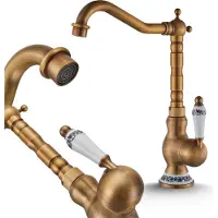 ARI Waschbeck armatur, Wasserhahn Bad Retro, Messing, Hochdruck, mit Regulierung von Wasserfluss und Wassertemperatur
