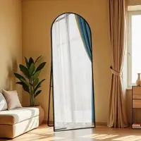 UnboxG Ganzkörperspiegel, 162 x 53cm Standspiegel in Voller Länge Wandspiegel mit Aluminiumlegierung Rahmen und Bruchsichere Glas Gewölbter Bodenspiegel für Wohnzimmer, Ankleide, Schwarz