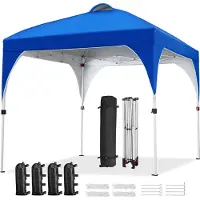 Yaheetech Faltpavillon 2,43 x 2,43 m Pavillon, Höhenverstellbar Gartenpavillon, UV Schutz 50+ & Wasserdicht Gartenzelt mit Rolltragetasche, Blau