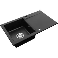 VBChome Granitspüle Schwarz 76 x 44 cm Einzelbecken Einbauspüle Reversibel Gesprenkelt Pflegeleichtes Spülbecken mit Siphon Ideal für kleine Küchen