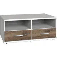 Lomadox TV-Bank Lowboard JOHANNESBURG-43 in weiß mit Eiche Nb., B/H/T: ca. 92/38/58 cm