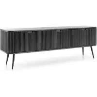 Emporius Furniture TV-Tisch mit Lamellen Gerly - TV-Schrank 170 cm auf Beinen, Loft, geriffelten Fronten, 3 Türen (Schwarz)