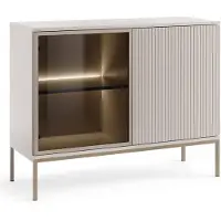 Emporius Furniture Sideboard 104 cm Haller - Kommode mit 2 Türen - LED-Beleuchtung, Holzbeinen, Lamellen - Loft Stil (Beige)