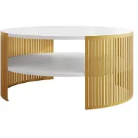 Mirjan 24 Couchtisch Fikoli Gold, Wohnzimmer Kaffeetisch, Beine und Seiten aus Stahl (Farbe: Gold / Arktisches Weiß)