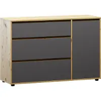 Nabbi Kommode mit Schubladen normannisch CH-1D/3DR - grauer Graphit / Wotan-Eiche