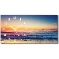 Tulup Wanduhr aus Glas – 60x30 cm - Glasbild - Glasuhr - Gehärtetes Glas - weisse-zeiger - Sonnenaufgang auf dem Meer