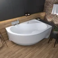 ECOLAM Badewanne Wela 170x100 cm rechts mit Acrylschürze Eckbadewanne Acrylwanne rutschfest Sanitäracryl + Ablaufgarnitur Füße Silikon