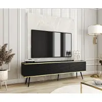 Emporius Furniture TV-Schrank Rodi - TV-Möbel mit 3 Klappen + MDF, Füße - TV-Lowboard 175 cm, Wohnzimmer, PUSH TO OPEN (Schwarz + Schwarz)
