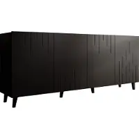 Mirjan 24 Kommode Bari, Wohnzimmer Highboard mit 4 Türen, Stilvoll Fronten gefräst, Ohne Griffe (Farbe: Schwarz)