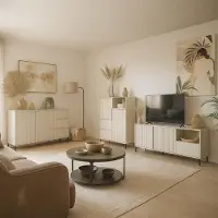Lomadox Wohnzimmer Möbel Set in Beige modern mit Sideboard, Highboard & Lowboard, 3-teilig - AMELIA-129