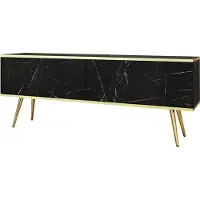 Emporius Furniture TV-Schrank Rodi - TV-Möbel mit 2 Klappen, Füße - TV-Lowboard 135 cm, Wohnzimmer, PUSH TO OPEN (Marmor + Gold)