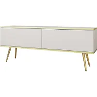 Emporius Furniture TV-Schrank Rodi - TV-Möbel mit 2 Klappen, Füße - TV-Lowboard 135 cm, Wohnzimmer, PUSH TO OPEN (Weiß + Gold)