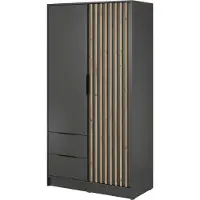 Emporius Furniture Kleiderschrank 100 cm Fioro - Schrank vom Hersteller, Schlafzimmerschrank - Drehtürenschrank mit Lamellen, 2 Tür (Graphit)