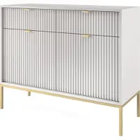 Emporius Furniture Kommode Zweitürige 100 cm Galla - Sideboard mit Schubladen - Beinen, geriffelten Fronten & goldene Griffe (Grau + Gold)