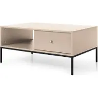 Emporius Furniture Couchtisch 150 cm Monti - Wohnzimmertisch mit Schubladen, Metallbeine 18 cm, Goldene Griffe (Beige + Schwarz)