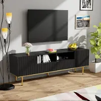 OKWISH TV-Schrank TV-Lowboard mit 2 Tأ1/4ren und 2 Schublade, Lange 165cm, Fernsehtisch Wohnzimmerschrأ¤nke TV-Mأ¶bel fأ1/4r Wohnzimmer, Esszimmer und Schlafzimmer, Schwarz