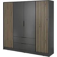 Emporius Furniture Kleiderschrank 200 cm Fioro - Schrank vom Hersteller, Schlafzimmerschrank - Drehtürenschrank mit Lamellen, 4 Tür (Graphit)