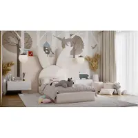 Fun-Möbel Kinderbett Polsterbett Bett HÄSCHEN 90x200cm Stoff Bukla Weiß inkl. Matratze
