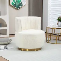 MODFU Drehstuhl,Moderner 360-Grad-Drehstuhl, Runder Drehstuhl, weiches weicher Stoff Finish, bequeme Rückenlehne, Wohnzimmerstuhl, Lesesessel,Eimerstuhl, Weiß
