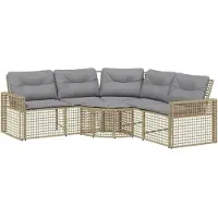 Syfax Gartensofa in L-Form mit Kissen und Fußbank Beige Poly Rattan