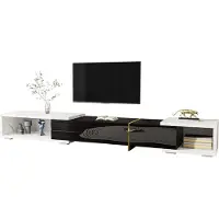 SOFTWEARY Lowboard, Breite 140-260 cm längenverstellbar, TV-Schrank, Fernsehtisch, Fernsehschrank für Wohnzimmer, Hochglänzende Türen