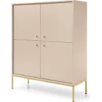Emporius Furniture Kommode mit 4 Türen Monti - Sideboard, Wohnzimmer, Metallbeine 18 cm, Kommode 100 cm (Beige + Gold)
