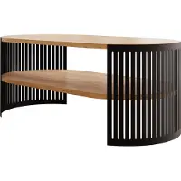 Mirjan 24 Couchtisch Fikoli Oval I, Wohnzimmer Kaffeetisch, Gestell aus Stahl (Farbe: Schwarz / Eiche Craft Gold)