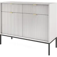 Emporius Furniture Kommode Zweitürige 100 cm Galla - Sideboard mit Schubladen - Beinen, geriffelten Fronten & goldene Griffe (Grau + Schwarz)