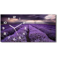Tulup Wanduhr aus Glas – 60x30 cm - Glasbild - Glasuhr - Gehärtetes Glas - weisse-zeiger - Lavendelfeld