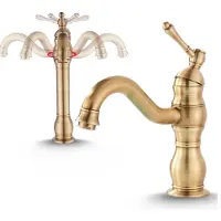ARI Waschbeck armatur, Wasserhahn Bad Retro, Messing, Hochdruck, mit Regulierung von Wasserfluss und Wassertemperatur