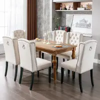 MODFU Esszimmerstühle Polsterstuhl(6er Set)mit Massivholzbeinen, Wohnzimmerstuhl Küchenstuhl mit Samtbezug, Stuhl Essstuhl Küche für Wohnzimmer Schlafzimmer, Samt, Beige