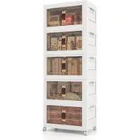 KOMFOTTEU Aufbewahrungsboxen mit Deckel und Rädern, stapelbare Vorratsbehälter, mehrschichtiger Kunststoffschrank mit Doppeltüren, Aufbewahrungsschrank faltbar für Heimspeicher, Büro (5 Ebene)