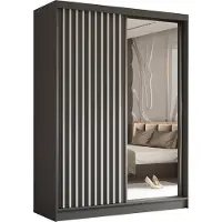 Masseno Schiebetürenschrank LAMELLO 160 cm Kleiderschrank Schlafzimmer Schrank 2-türig mit Spiegel und Lamellen Grau