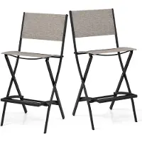 KOMFOTTEU Set mit 2 klappbaren Barhockern, hohe Küchenhocker mit Rückenlehne und Fußstütze, Gartenstühle aus Textilene-Gewebe, 46 x 57 x 102 cm, Braun