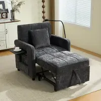 MODFU Schlafsessel Schlafsofa 1 Sitzer 5 Fach Verstellbare Rückenlehne Liegefunktion Extra Lange Liegefläche Wohnzimmer Chenille Dunkelgrau