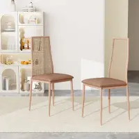 CDGlobal Esszimmerstühle 2er Set Leinen Küchenstuhl Rattan geflochtene Rückenlehne, Akzentstuhl mit Metallbeine Vintage Polsterstuhl für Esszimmer/Küche/Wohnzimmer