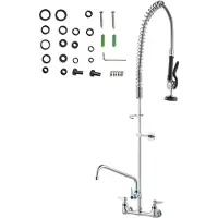 SucceBuy Gewerbe-Wasserhahn mit Vorspülbrause, 119,9 cm Höhe, 20,3 cm Mitte, 30,5 cm Schwenkauslauf, Wandmontage-Küchenspülen-Wasserhahn, Messingkonstruktion mit herunterziehbarer Brause