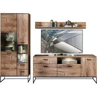 Lomadox TV-Wohnwand im Industrial-Design MINNEAPOLIS-55 in Haveleiche Cognac Nachbildung mit graphit, B/H/T ca: 269/196/48 cm