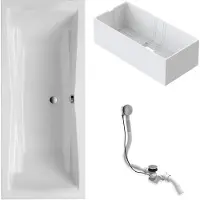 Schulte Badewanne 190x80 cm Komplettset mit Wannenträger und Ab- und Überlauf, Rechteckbadewanne Idro weiß aus Acryl
